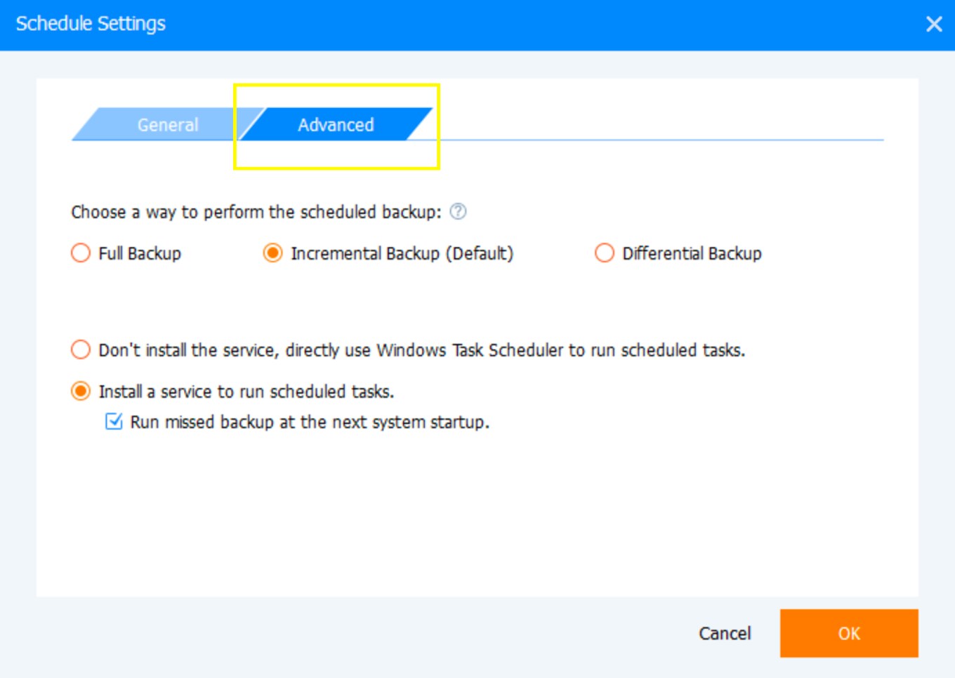 Check Schedule Settings 'Advanced'